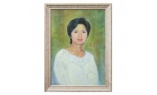 ภาพสีน้ำมัน-กรอบรูปไม้จริงสีครีม ภาพวาดผู้หญิง